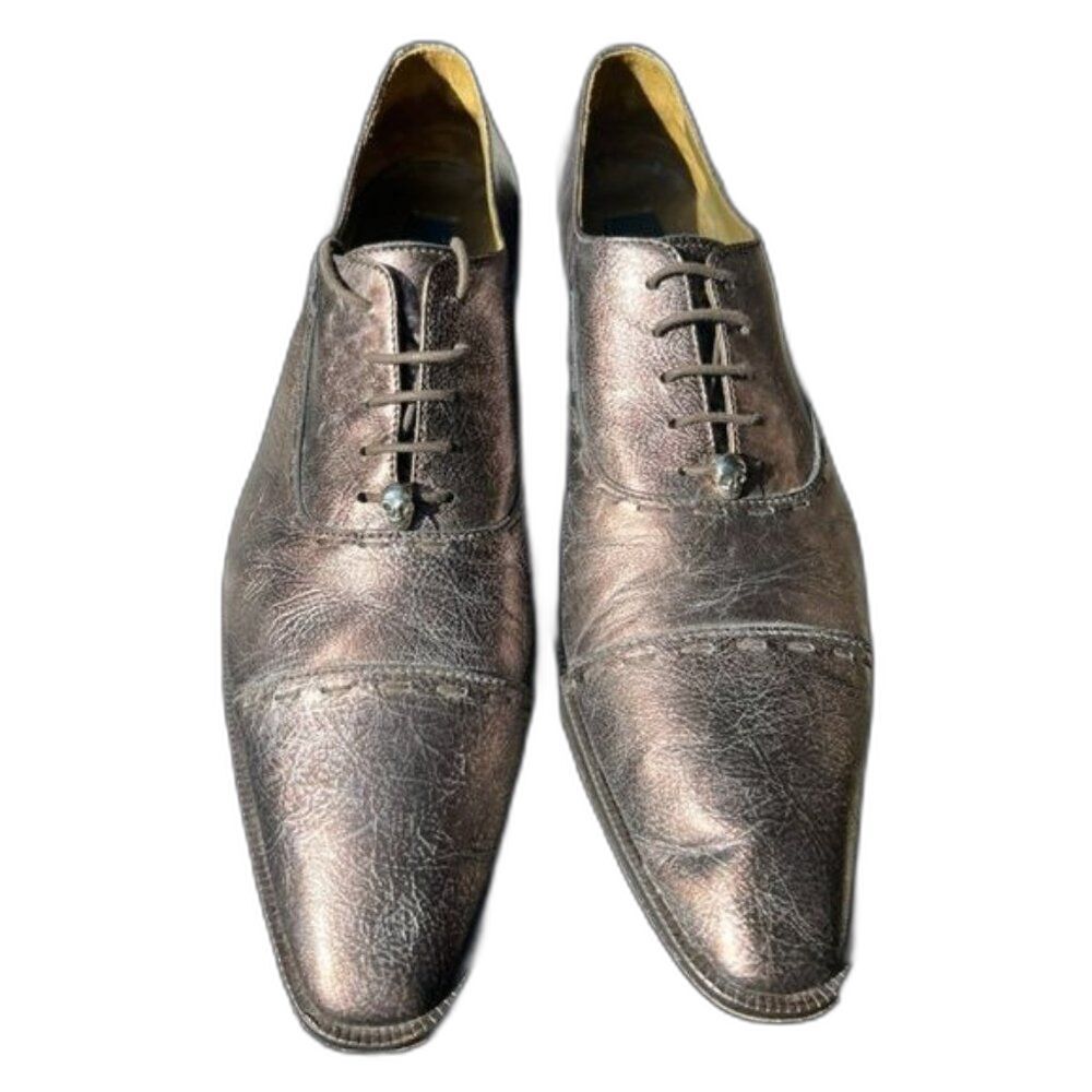 RARE Donald J Pliner Autographed Leather Oxfords – Metallic Brown